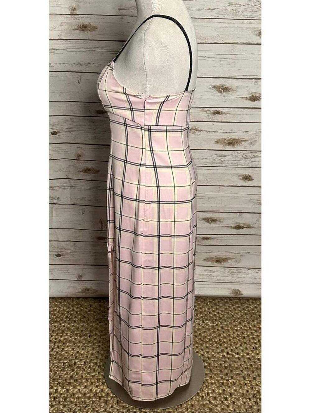 Urban Outfitters pink plaid lace straps slip maxi dress Medium Y2K coquette - Picture 4 of 6